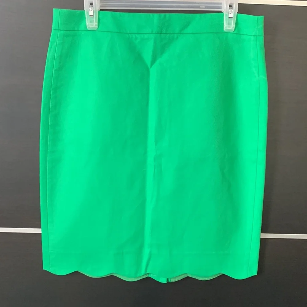 J. Crew Green Pencil Scalloped Hem Skirt